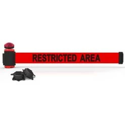 Banner Stakes 7' Wall-Mount Retractable Belt With Red Strobe Light, Red "Restricted Area" - MH7007L
