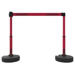 Banner Stakes 15' Barrier System With 2 Bases, Posts, Stakes And 1 Retractable Belt; Red Double-Sided "DANGER" - PL4264