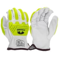 Pyramex GL3007CKB Premium Grain Goatskin Hi-Vis Leather Driver HPPE A6 Cut Level 2 Impact Gloves