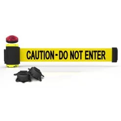 Banner Stakes 7' Wall-Mount Retractable Belt With Red Strobe Light, Yellow "Caution - Do Not Enter" - MH7003L
