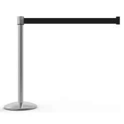 Banner Stakes 7' Retractable Belt Barrier Set With Base, Chrome Post And Blank Black Belt - AL6108C