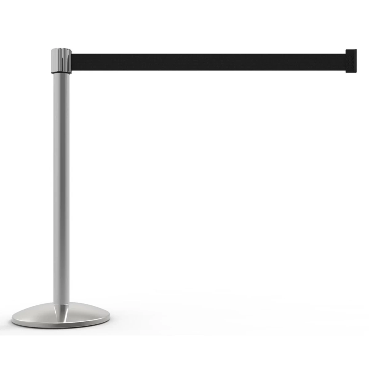 Banner Stakes 7' Retractable Belt Barrier Set With Base, Chrome Post And Blank Black Belt - AL6108C 3 Banner Stakes 7' Retractable Belt Barrier Set With Base, Chrome Post And Blank Black Belt - AL6108C