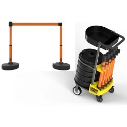 Banner Stakes 75' Barrier System With 1-Tray Cart, 5 Bases, Retractable Belts And Posts; Blank Orange Belt - PL4000-OT