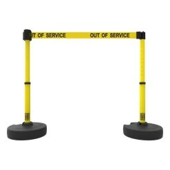 Banner Stakes 15' Barrier System With 2 Bases, Posts, Stakes And 1 Retractable Belt; Yellow "Out Of Service" - PL4289