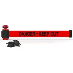Banner Stakes 7' Wall-Mount Retractable Belt With Red Strobe Light, Red "Danger-Keep Out" - MH7008L