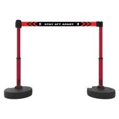 Banner Stakes 15' Barrier System With 2 Bases, Posts, Stakes And 1 Retractable Belt; Black "Stay 6FT Apart" - PL4274
