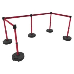 Banner Stakes 60' Barrier System With 5 Bases, Post, Stakes, And 4 Retractable Belts; Red "Danger High Voltage Keep Out" - PL4596