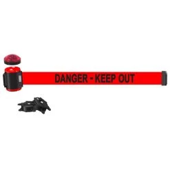 Banner Stakes 15' Wall-Mount Retractable Belt With Red Strobe Light, Red "Danger - Keep Out" - MH1509L