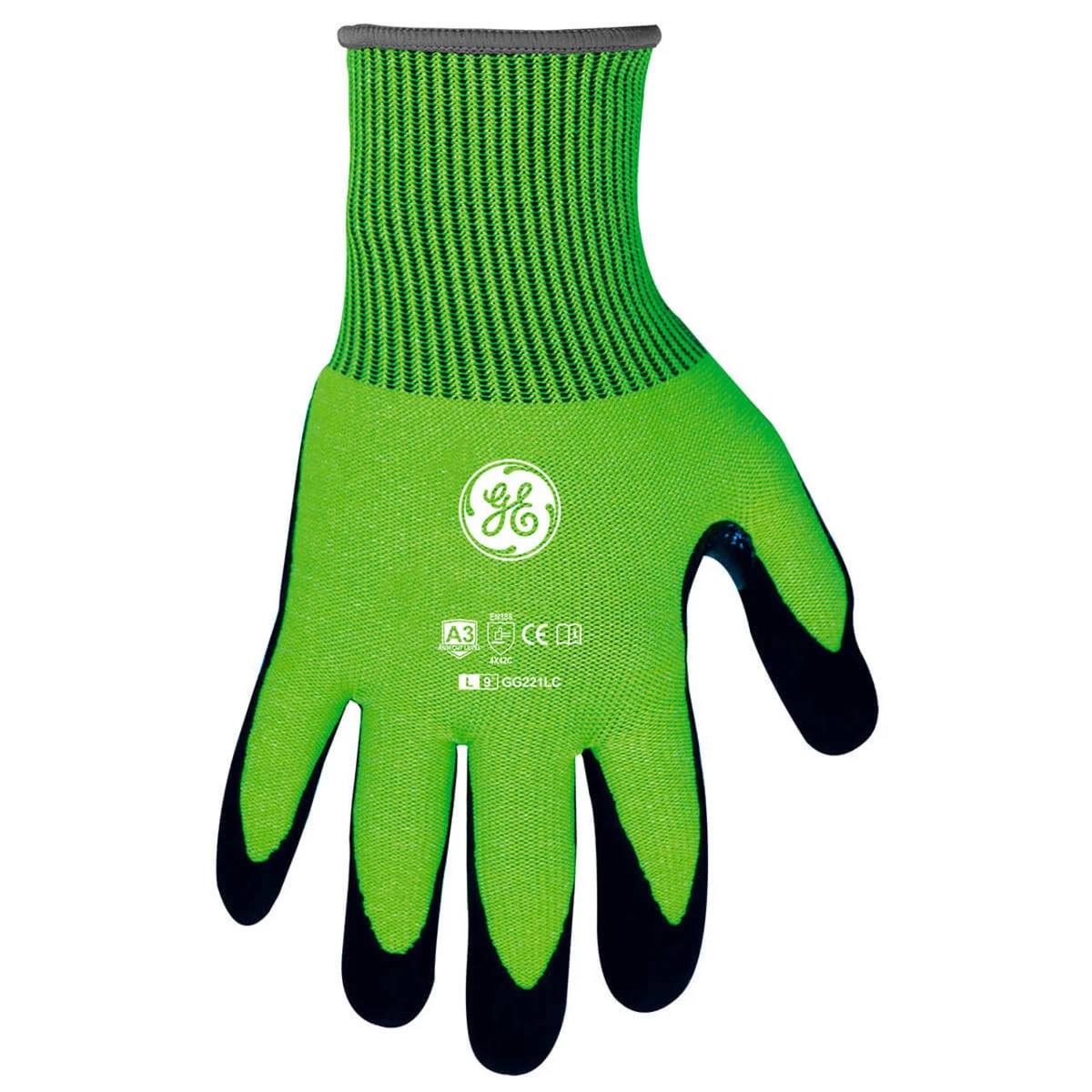 General Electric Hi-Vis ANSI A3 Sandy Nitrile Coated Gloves - Green/Black - GG221 - Single Pair 3 General Electric Hi-Vis ANSI A3 Sandy Nitrile Coated Gloves - Green/Black - GG221 - Single Pair