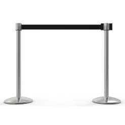 Banner Stakes 14' Retractable Belt Barrier System With Bases, Chrome Posts And Blank Black Belts - AL6208C