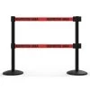 Banner Stakes 14' Dual Retractable Belt Barrier System With Bases, Black Posts And Red "Restricted Area" Belts - AL6205B-D