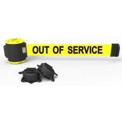 Banner Stakes 30' Wall-Mount Retractable Belt, Yellow "Out Of Service" - MH5005