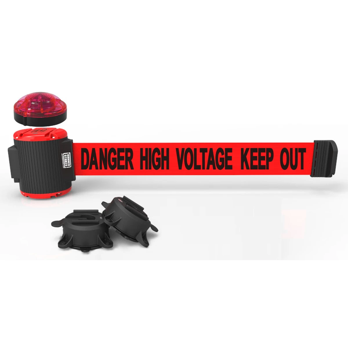 Banner Stakes 30' Wall-Mount Retractable Belt With Red Strobe Light, Red "Danger High Voltage Keep Out" - MH5010L 3 Banner Stakes 30' Wall-Mount Retractable Belt With Red Strobe Light, Red "Danger High Voltage Keep Out" - MH5010L