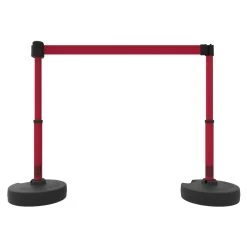 Banner Stakes 15' Barrier System With 2 Bases, Posts, Stakes And 1 Retractable Belt; Blank Red - PL4299