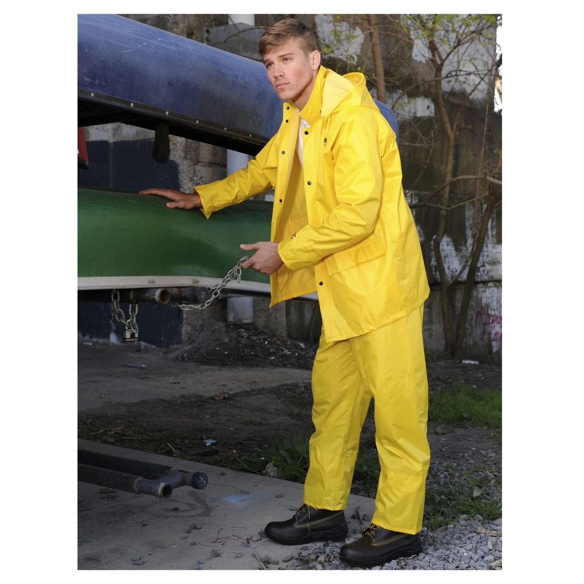 Custom Leather Craft 3 Piece Yellow Polyester Rain Suit R102 4 Custom Leather Craft 3 Piece Yellow Polyester Rain Suit R102 - Image 2