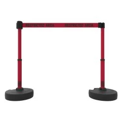 Banner Stakes 15' Barrier System With 2 Bases, Posts, Stakes And 1 Retractable Belt; Red "Restricted Area" - PL4293