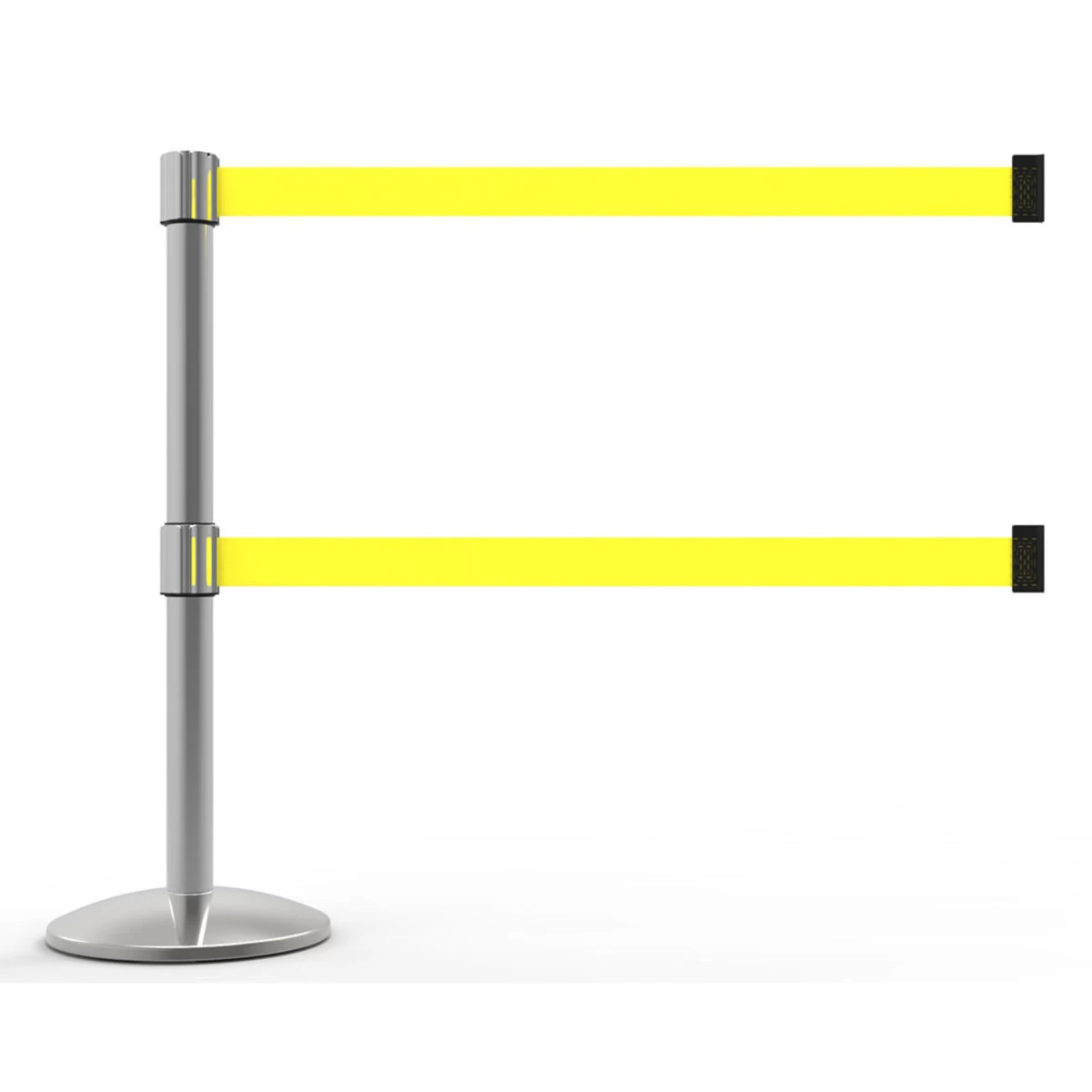Banner Stakes 7' Dual Retractable Belt Barrier Set With Base, Chrome Post And Blank Yellow Belt - AL6104C-D 3 Banner Stakes 7' Dual Retractable Belt Barrier Set With Base, Chrome Post And Blank Yellow Belt - AL6104C-D