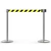 Banner Stakes 14' Retractable Belt Barrier System With Bases, Chrome Posts And Yellow/Black Diagonal Stripe Belts - AL6203C