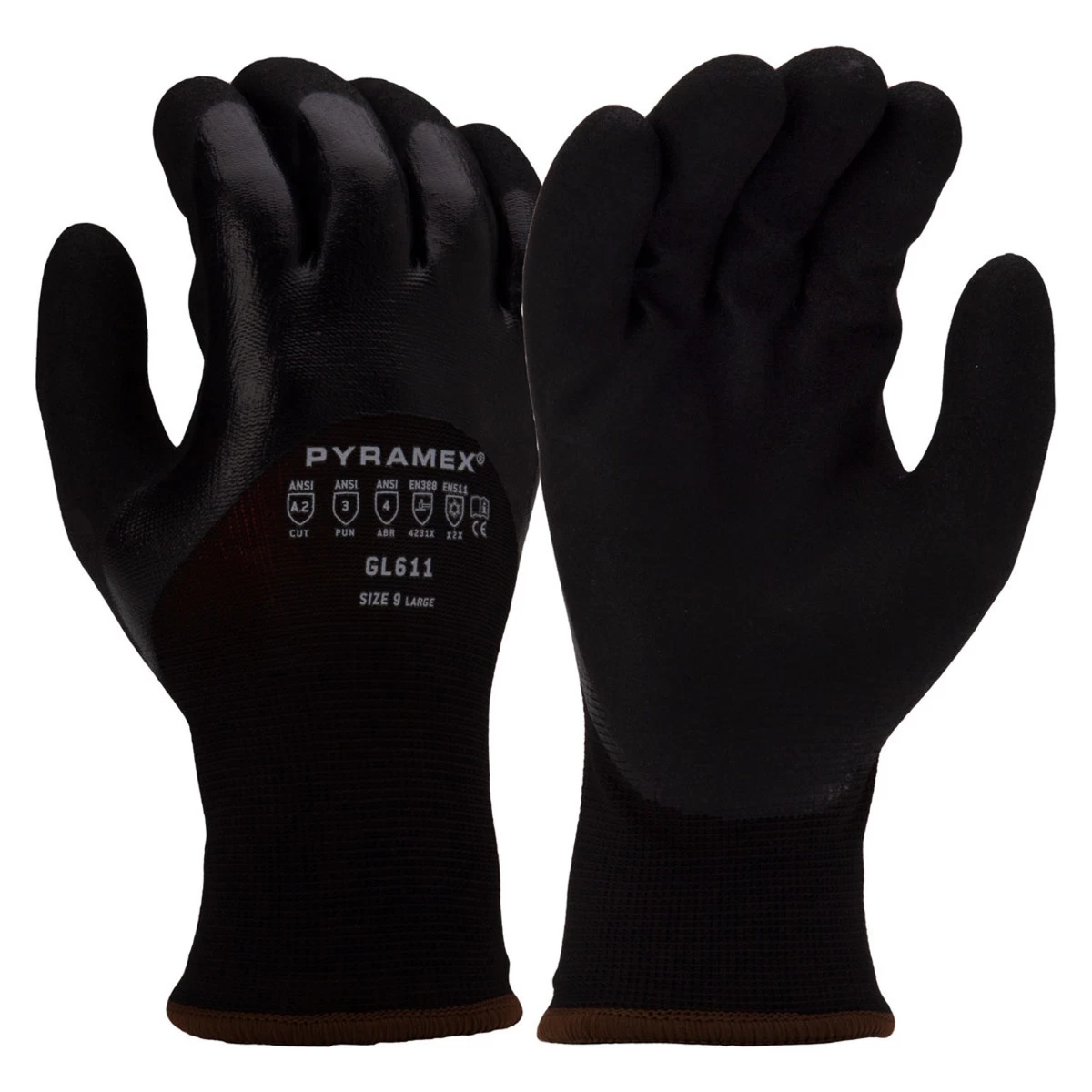 Pyramex GL611 Black Insulated A2 Cut Double Dipped Nitrile Coated Gloves - Single Pair 3 Pyramex GL611 Black Insulated A2 Cut Double Dipped Nitrile Coated Gloves - Single Pair