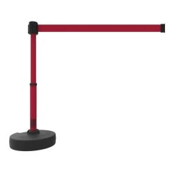 Banner Stakes Barrier Set With Stand-Alone Base, Post, Stake And Retractable Belt; Blank Red - PL4099