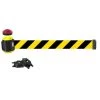 Banner Stakes 15' Wall-Mount Retractable Belt With Red Strobe Light, Yellow/Black Diagonal Stripe - MH1507L